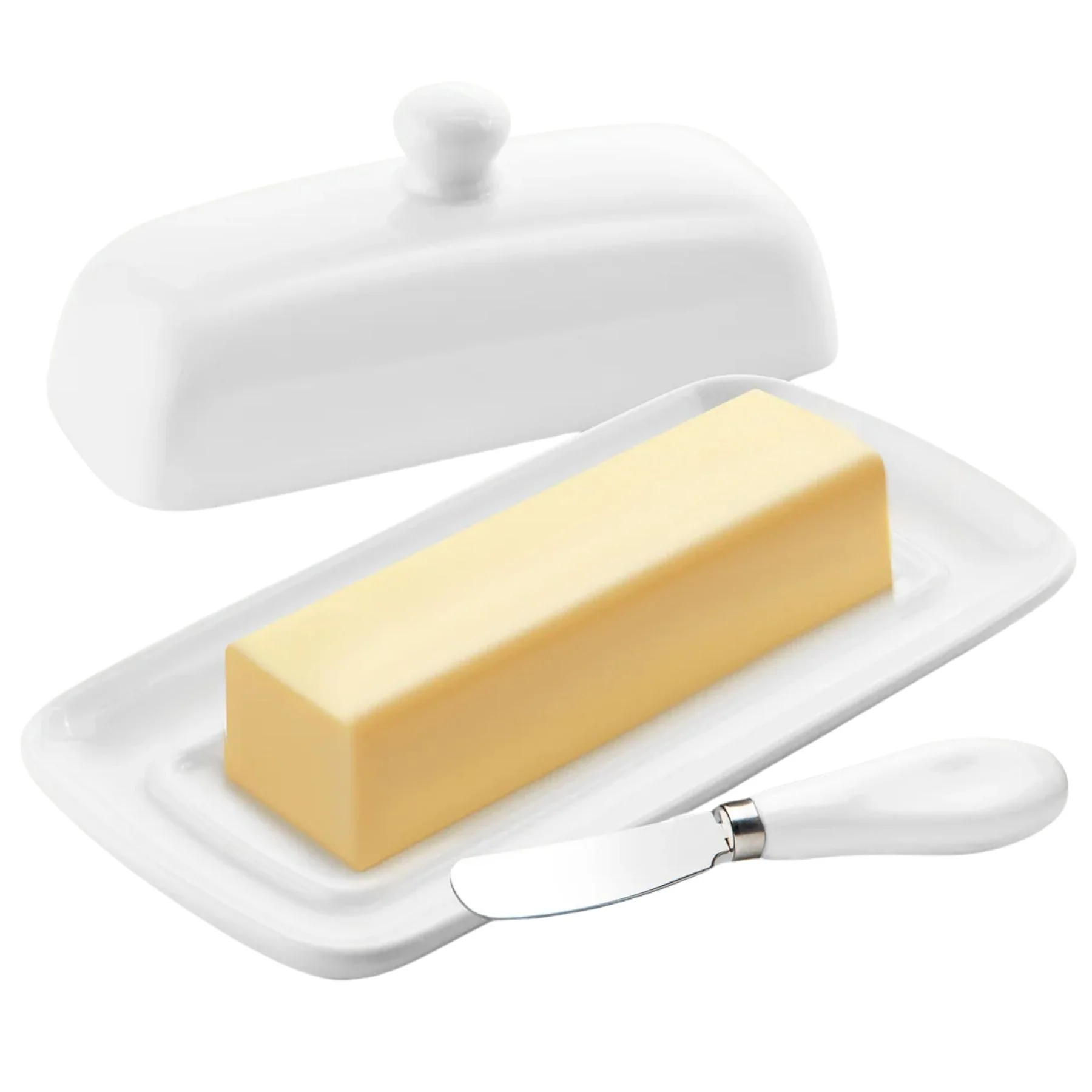 Porcelain Butter Dish With Lid & Knife - Image 9